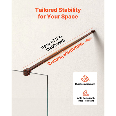 Σταθερό γυάλινο πάνελ ντους VEVOR, ημι-πλαισιωμένο σταθερό σήτα ντους 864 x 1870 mm, διαφανής γυάλινη πόρτα πάχους 8 mm με ταινία στεγανοποίησης στο κάτω μέρος και εξαρτήματα, εύκολο στον καθαρισμό, για μπάνιο, ματ μαύρο