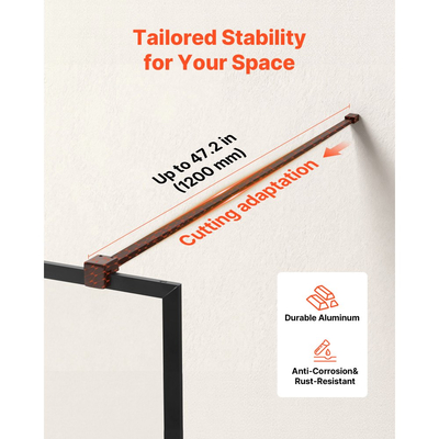 Σταθερό γυάλινο πάνελ ντους VEVOR, σταθερό συρτάρι ντους πλήρους πλαισίου 864 x 1870 mm, διαφανής γυάλινη πόρτα πάχους 8 mm με ταινία στεγανοποίησης στο κάτω μέρος και εξαρτήματα, εύκολο στον καθαρισμό, για μπάνιο, ματ μαύρο