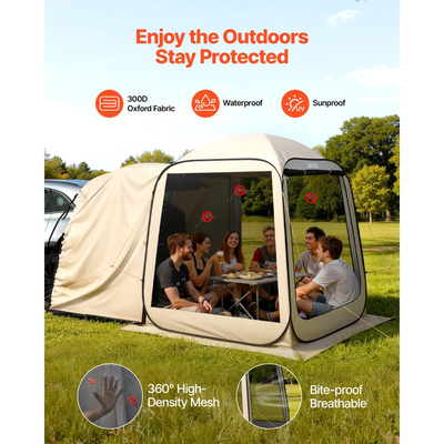 Σκηνή VEVOR με Συρόμενη Πόρτα, 1825 x 1825 x 2200 mm, Φορητή Σκηνή SUV με Συρόμενη Πόρτα, 1825 x 1825 x 2200 mm, 4-6 Άτομα, Φορητή με Συρόμενη Πόρτα σε Τσάντα Μεταφοράς, Διχτυωτά Πλαϊνά, για Κάμπινγκ με Αυτοκίνητο, Κήπο, Υπαίθριες Δραστηριότητες, Μπεζ