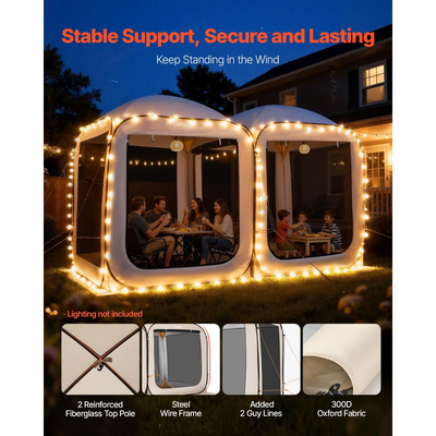 Σκηνή VEVOR με Σίτες, 3660 x 1825 x 2200 mm, 2 σε 1 Αναδιπλούμενη Σκηνή, Φορητή με Σίτες σε Τέντα με Τσάντα Μεταφοράς, Διχτυωτά Πλαϊνά, Πασσάλους Εδάφους, για Κήπο, Βεράντα και Υπαίθριες Δραστηριότητες, Μπεζ