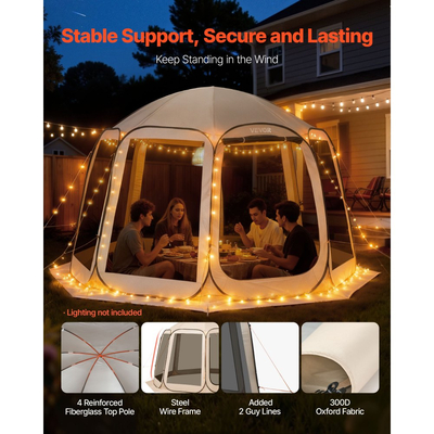 Σκηνή VEVOR με Σίτες, 3660 x 3380 x 2300 mm, Σκηνή με Αναδυόμενο Σίτες για 10-12 Άτομα, Φορητή με Σίτες σε Τέντα με Τσάντα Μεταφοράς, Διχτυωτά Πλαϊνά, Πασσάλους Εδάφους, για Κήπο, Βεράντα, Υπαίθριες Δραστηριότητες, Μπεζ