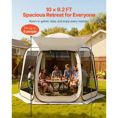 Σκηνή VEVOR με Σίτες, 3030 x 2650 x 2300 mm, Σκηνή με Αναδυόμενο Σίτες 4-8 Ατόμων με Εκτεταμένη Τέντα, Φορητή με Σίτες σε Στέγαστρο με Τσάντα Μεταφοράς, Διχτυωτά Πλαϊνά, για Βεράντα και Δραστηριότητες σε Εξωτερικό Χώρο, Μπεζ