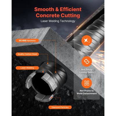 Τρυπάνι VEVOR με πυρήνα, διάμετρος 38 mm, βάθος τρυπήματος 241 mm, εσωτερικό σπείρωμα M16, διαμαντένιο τρυπάνι ξηρής διάτρησης με 3 προσαρμογείς, τρυπάνι πιλότου και εξαγωνικό κλειδί, για οπλισμένο σκυρόδεμα, κόκκινα τούβλα και τοιχοποιία