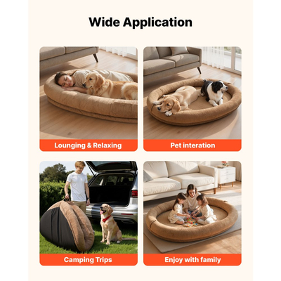 Κρεβάτι σκύλου VEVOR Human, 1770 x 1230 x 240 mm Ορθοπεδικό κρεβάτι σκύλου μεγέθους ανθρώπου από αφρό μνήμης, Κρεβάτια κατοικίδιων ανθρώπων με πλαϊνή τσέπη, λαβή και φερμουάρ, Αφαιρούμενα κρεβάτια σκύλων που πλένονται στο πλυντήριο για ανθρώπους, καφέ