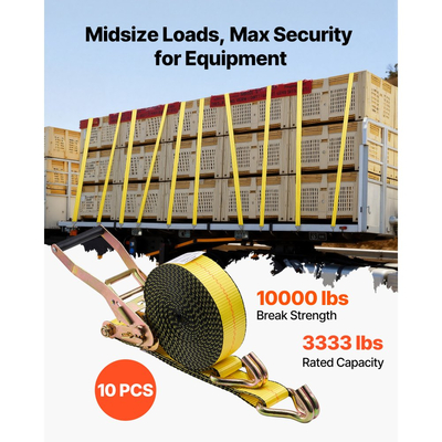 Ιμάντες καστάνιας VEVOR, 50,8 mm x 9,1 m, Ιμάντες πρόσδεσης βαρέως τύπου με διπλό γάντζο J, αντοχή σε θραύση 4536 kg, Δέσιμο με καστάνια για μετακίνηση, ρυμουλκούμενα, μοτοσικλέτες, καγιάκ, οροφή αυτοκινήτου, 10 τεμάχια