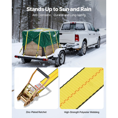 Ιμάντες καστάνιας VEVOR, 50,8 mm x 9,1 m, Ιμάντες πρόσδεσης βαρέως τύπου με διπλό γάντζο J, αντοχή σε θραύση 4536 kg, Δέσιμο με καστάνια για μετακίνηση, ρυμουλκούμενα, μοτοσικλέτες, καγιάκ, οροφή αυτοκινήτου, 10 τεμάχια