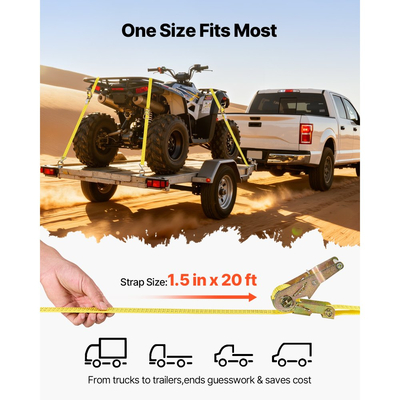 Ιμάντες καστάνιας VEVOR, 38,1 mm x 6,1 m, Ιμάντες πρόσδεσης βαρέως τύπου με διπλό γάντζο J, αντοχή σε θραύση 2000 kg, τσάντα μεταφοράς, δέσιμο με καστάνια για μετακίνηση, ρυμουλκούμενα, μοτοσικλέτες, καγιάκ, οροφή αυτοκινήτου, 4 τεμάχια