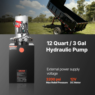 Υδραυλική μονάδα ισχύος VEVOR 12 L, αντλία ρυμούλκησης διπλής ενέργειας, μέγιστη πίεση εκτόνωσης 22 MPa και ρυθμός ροής 3,4 L/min, υδραυλική αντλία DC 12V με μεταλλική δεξαμενή για ανύψωση ρυμούλκας και αυτοκινήτου