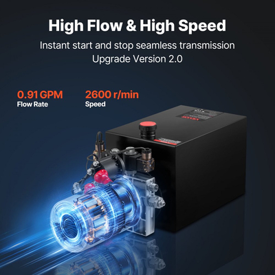 Υδραυλική μονάδα ισχύος VEVOR 12 L, αντλία ρυμούλκησης διπλής ενέργειας, μέγιστη πίεση εκτόνωσης 22 MPa και ρυθμός ροής 3,4 L/min, υδραυλική αντλία DC 12V με μεταλλική δεξαμενή για ανύψωση ρυμούλκας και αυτοκινήτου