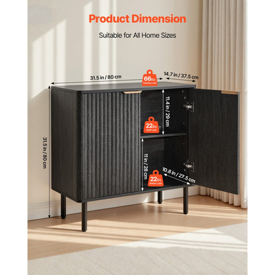 Ντουλάπι καφέ VEVOR, Τραπεζάκι καφέ Mid Century με ραβδώσεις και αποθηκευτικό χώρο 2 επιπέδων, Ντουλάπι μπουφέ με πόρτα αχυρώνα, Μπουφές για σαλόνι, Είσοδος, 80 x 37,5 x 80 cm, Μαύρο