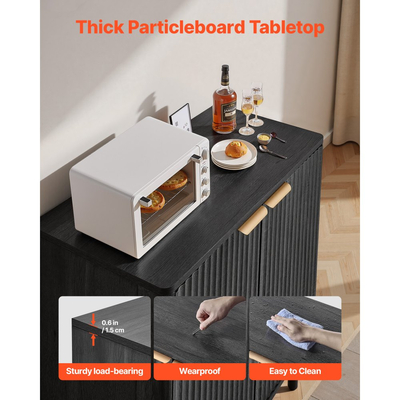 Ντουλάπι καφέ VEVOR, Τραπεζάκι καφέ Mid Century με ραβδώσεις και αποθηκευτικό χώρο 2 επιπέδων, Ντουλάπι μπουφέ με πόρτα αχυρώνα, Μπουφές για σαλόνι, Είσοδος, 80 x 37,5 x 80 cm, Μαύρο