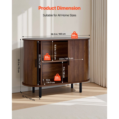 Ντουλάπι καφέ VEVOR, Τραπεζάκι καφέ Mid Century με ραβδώσεις, Ντουλάπι μπουφέ με 2 συρόμενες πόρτες, Μπουφές για σαλόνι, είσοδο, κουζίνα, 100 x 40 x 75 cm, Καρυδιά