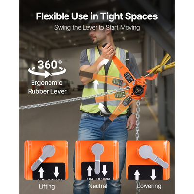 Αλυσίδα χειροκίνητης ανύψωσης με μοχλό VEVOR, χωρητικότητα 1-1/2T 1500KG βαρέως τύπου, ανυψωτική αλυσίδα 6M από κράμα χάλυβα G80 με μηχανικό φρένο διπλής αγκίστρωσης, περιστρεφόμενοι γάντζοι 360°, για αποθήκη και γκαράζ