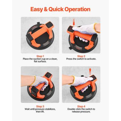 Ηλεκτρική βεντούζα VEVOR, Ανυψωτήρας υαλοπινάκων κενού 203 mm με ψηφιακή οθόνη για ισχύ αναρρόφησης και στάθμη μπαταρίας, Μέγιστη χωρητικότητα ανύψωσης 200 kg Εργαλείο βεντούζας πλακιδίων για ανύψωση πλακιδίων, γρανίτη (1 συσκευασία)