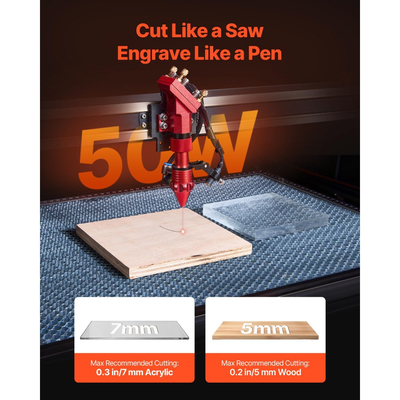 Χαρακτική μηχανή λέιζερ CO2 VEVOR 50W, 500 x 300 mm, Μηχανή κοπής χαρακτικής λέιζερ CO2 με υποβοήθηση αέρα 4 κατευθύνσεων, Μηχανή κοπής χάραξης, συμβατή με LightBurn CorelDRAW RDWorks, για ξύλο και ακρυλικό γυαλί