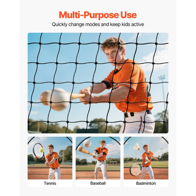 Κλουβί μπέιζμπολ VEVOR, Φορητό κλουβί μπέιζμπολ 6060 x 3660 x 2500 mm, Κλουβιά χτυπήματος με 30-στρωματικό κόμπο HDPE και άνοιγμα μηχανής ρίψης, Κλουβιά μπέιζμπολ με δίχτυ για εσωτερικούς και εξωτερικούς χώρους