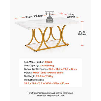Τραπεζάκι Σαλονιού VEVOR, Μοντέρνο Τραπεζάκι Σαλονιού από Ψεύτικο Μάρμαρο, Ορθογώνιο Κεντρικό Γραφείο 2 Επιπέδων με Γεωμετρικά Πόδια, Μινιμαλιστικό Ανθεκτικό Μεταλλικό Πλαίσιο με Έμφαση στο Τελικό Γραφείο για Σαλόνι, Γραφείο, Εύκολη Συναρμολόγηση, Λευκό