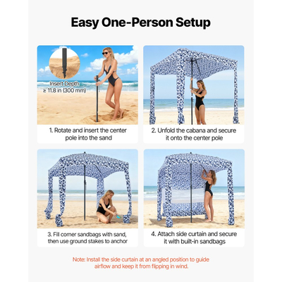 VEVOR Καμπάνα Παραλίας, Σκηνή Παραλίας 1,83 x 1,83 μ. με Πλευρικό Τοίχωμα, Προστασία UPF 50+, Εύκολη Εγκατάσταση Σκηνής Καμπάνα με Θήκες Άμμου, Μεγάλη Φορητή Σκίαση Εξωτερικού Χώρου, Ομπρέλα Ηλίου για Όλη την Οικογένεια και Φίλους
