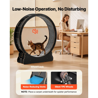 Τροχός άσκησης γάτας VEVOR, Ξύλινος τροχός τρεξίματος γάτας 132cm για γατάκι εσωτερικού χώρου έως 12,7kg, Διάδρομος για γάτες με διάδρομο με μοκέτα και μηχανισμό κλειδώματος, Ήσυχα αθλητικά παιχνίδια γάτας για κατοικίδια, Γυμναστική & Υγεία, Μαύρο