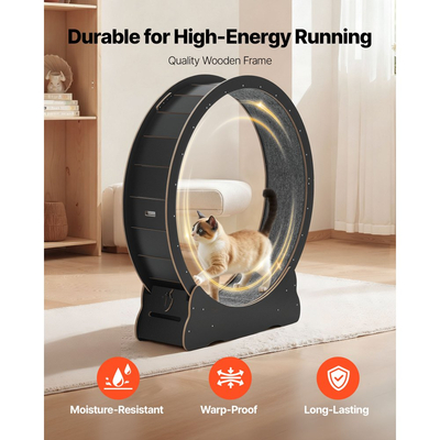 Τροχός άσκησης γάτας VEVOR, Ξύλινος τροχός τρεξίματος γάτας 132cm για γατάκι εσωτερικού χώρου έως 12,7kg, Διάδρομος για γάτες με διάδρομο με μοκέτα και μηχανισμό κλειδώματος, Ήσυχα αθλητικά παιχνίδια γάτας για κατοικίδια, Γυμναστική & Υγεία, Μαύρο