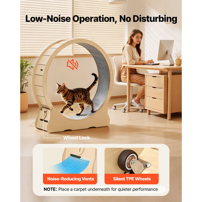 Τροχός άσκησης γάτας VEVOR, ξύλινος τροχός τρεξίματος γάτας 120cm για γάτες εσωτερικού χώρου έως 12,7kg Διάδρομος με μοκέτα και μηχανισμό κλειδώματος, αθόρυβα παιχνίδια αθλητισμού για γατάκια για κατοικίδια, γυμναστική και υγεία
