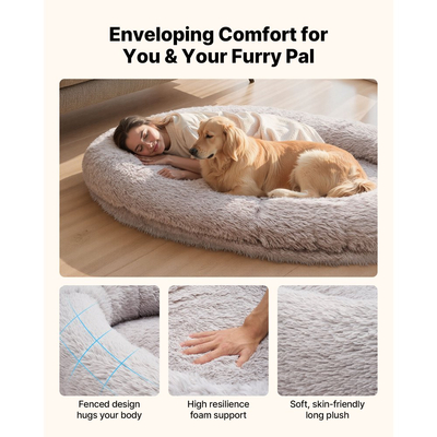 Κρεβάτι σκύλου VEVOR Human, 1760 x 1220 x 240 mm Ορθοπεδικό κρεβάτι σκύλου μεγέθους ανθρώπου από αφρό μνήμης, Κρεβάτια κατοικίδιων ανθρώπων με πλαϊνή τσέπη, λαβή και φερμουάρ, Αφαιρούμενα κρεβάτια σκύλων που πλένονται στο πλυντήριο για ανθρώπους, γκρι