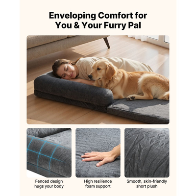 Κρεβάτι σκύλου VEVOR Human, 1790 x 950 x 240 mm Ορθοπεδικό κρεβάτι σκύλου σε μέγεθος ανθρώπου από αφρό μνήμης, Κρεβάτια κατοικίδιων ανθρώπων με πλαϊνή τσέπη, λαβή και φερμουάρ, Αφαιρούμενα κρεβάτια σκύλων που πλένονται στο πλυντήριο για ανθρώπους, Σκούρο γκρι