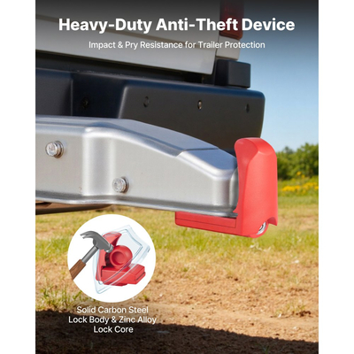 Κλείδωμα ρυμούλκησης VEVOR, Κατάλληλο για ζεύκτες 46 mm, 50,8 mm, 58,7 mm, Αντικλεπτική κλειδαριά ρυμούλκησης βαρέως τύπου με 3 κλειδιά, Ανθεκτικό σε ανοίγματα και κρούσεις, Κατάλληλο για τροχόσπιτα, σκάφη, ρυμουλκούμενα, Κόκκινο