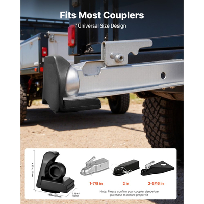 Κλείδωμα ρυμούλκησης VEVOR, Κατάλληλο για ζεύκτες 46 mm, 50,8 mm, 58,7 mm, Αντικλεπτική κλειδαριά ρυμούλκησης βαρέως τύπου με 3 κλειδιά, Ανθεκτικό σε ανοίγματα και κρούσεις, Κατάλληλο για τροχόσπιτα, σκάφη, ρυμουλκούμενα, Μαύρο