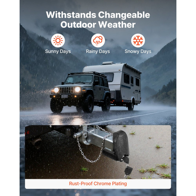 Κλείδωμα ρυμούλκησης VEVOR, Κατάλληλο για ζεύκτες 46 mm, 50,8 mm, 58,7 mm, Αντικλεπτική κλειδαριά ρυμούλκησης βαρέως τύπου με 3 κλειδιά, Ανθεκτικό σε ανοίγματα και κρούσεις, Κατάλληλο για τροχόσπιτα, σκάφη, ρυμουλκούμενα, Μαύρο