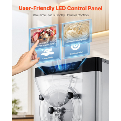 Επαγγελματική μηχανή παγωτού VEVOR, 2000W 12-20L ανά ώρα, επιτραπέζια μηχανή παγωτού για σκληρό παγωτό με κύλινδρο από ανοξείδωτο ατσάλι 304 6L, πάνελ LED αυτόματου καθαρισμού για σνακ μπαρ και εστιατόρια