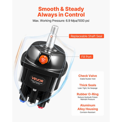 Κιτ υδραυλικού τιμονιού VEVOR, 90 HP, υδραυλικό σύστημα τιμονιού θαλάσσιου σκάφους, με αντλία τιμονιού 6,9 MPa/1000 psi, κύλινδρο κλειδώματος δύο κατευθύνσεων και σωλήνες υψηλής αντοχής 6 m, για χρήση σε μία στάση, με έναν κινητήρα