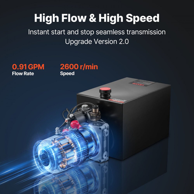 Υδραυλική μονάδα ισχύος VEVOR 10 L, αντλία ρυμούλκησης απλής ενέργειας, μέγιστη πίεση εκτόνωσης 22 MPa και ρυθμός ροής 3,4 L/min, υδραυλική αντλία DC 12V με μεταλλική δεξαμενή για ανύψωση ρυμούλκας και αυτοκινήτου