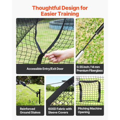Κλουβί μπέιζμπολ VEVOR, Φορητό κλουβί μπέιζμπολ 12200 x 3700 x 3050 mm, Κλουβιά χτυπήματος με 4-στρωματικό πολυεστέρα χωρίς κόμπους και άνοιγμα μηχανής ρίψης, Κλουβιά μπέιζμπολ με δίχτυ για εσωτερικούς και εξωτερικούς χώρους