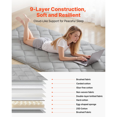 Ιαπωνικό στρώμα τατάμι VEVOR, Πτυσσόμενο στρώμα ιαπωνικού τατάμι διπλού μεγέθους, Στρώμα φουτόν με τσάντα αποθήκευσης και κούμπωμα, Πατάκι δαπέδου 9 στρώσεων για ύπνο, κοιτώνα, διαλογισμό, γιόγκα, 2032 x 991 x 89 mm, γκρι