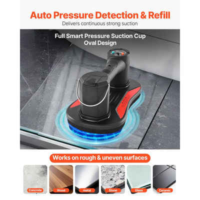 Ηλεκτρική βεντούζα κενού VEVOR, Μέγιστη ικανότητα ανύψωσης 170 kg, Ανυψωτήρας τζαμιών κενού με ψηφιακή οθόνη, Βαρύ εργαλείο βεντούζας πλακιδίων για ανύψωση πλακιδίων, γρανίτη, ξύλου, πλακόστρωσης, γυψοσανίδας, παραθύρων