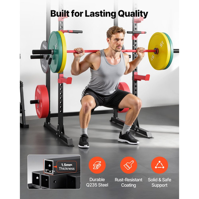 Ράφι ισχύος VEVOR Power Cage, πολυλειτουργική βάση καθισμάτων με μπάρα και ρυθμιζόμενο ύψος, εξοπλισμός προπόνησης ενδυνάμωσης για οικιακό γυμναστήριο με J-Hooks και άλλα εξαρτήματα γυμναστικής για πιέσεις πάγκου και έλξεις