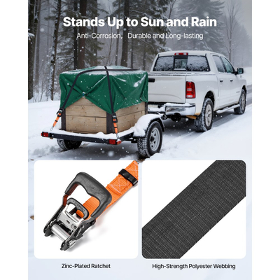 Ιμάντες καστάνιας VEVOR, 38,1 mm x 1,8 m, Ιμάντες πρόσδεσης βαρέως τύπου με καραμπίνερ, αντοχή σε θραύση 1100 kg, τσάντα μεταφοράς, δέσιμο με καστάνια για μετακίνηση, ρυμουλκούμενα, μοτοσικλέτες, καγιάκ, οροφή αυτοκινήτου, 2 τεμάχια