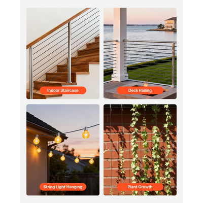 Κιτ συρματόσχοινου VEVOR 2,38 mm, μήκος 50,3 m, καλώδιο από ανοξείδωτο χάλυβα 304, αντοχή σε θραύση 2 kN, κατασκευή 7 x 7 κλώνων, χαλύβδινο καλώδιο για σύστημα κιγκλιδωμάτων καταστρώματος, πέργκολα κήπου, φωτιστικά σε σειρά