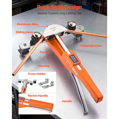 Κιτ κουρμπαδόρου σωλήνων VEVOR, 6 mm έως 22 mm, Συμπαγής κουρμπαδόρος σωλήνων με καστάνια, Εργαλείο χειροκίνητης κάμψης εμπρός/πίσω, με 7 μήτρες από κράμα αλουμινίου, για επισκευή αυτοκινήτων από χαλκό HVAC, κλιματισμό, ψύξη και ψύξη