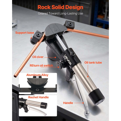 Κιτ κάμψης υδραυλικών σωλήνων VEVOR, 6 mm έως 22 mm, Κούρμπαρος σωλήνων χαλκού, Σετ εργαλείων κάμψης HVAC, κάμψη 90°, με 7 μήτρες από κράμα αλουμινίου, για HVAC, Κλιματισμό, Ψύξη, Επισκευή αυτοκινήτων, Αυτοκινήτων