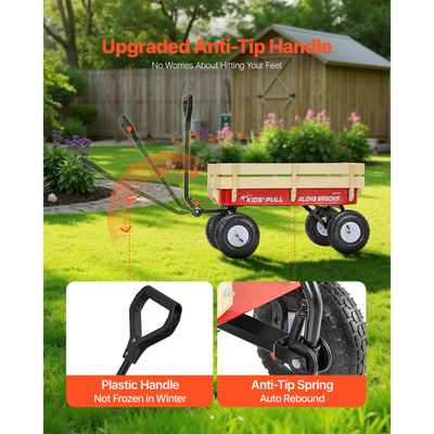 VEVOR Ρυμουλκούμενο Καρότσι για Παιδιά, Καρότσια 101cm με Ξύλινα Πάνελ & Λαβή, Υποστηρίζει έως 150kg, Δώρο Γενεθλίων για Παιδιά, Κηπουρική, Παραλία, Κόκκινο