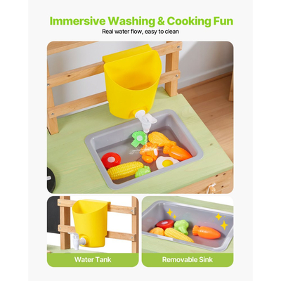 Κουζίνα από λάσπη VEVOR, Κουζίνα από λάσπη εξωτερικού χώρου για παιδιά, Ξύλινες κουζίνες εξωτερικού χώρου με κουτάλια, Νιπτήρας, Στέγαστρο για σκίαση, Περιστρεφόμενες ρόδες, Σκεύη μαγειρικής, Κατσαρόλες και αξεσουάρ, Ξύλινες κουζίνες παιχνιδιού για το σπίτι, Γκαζόν