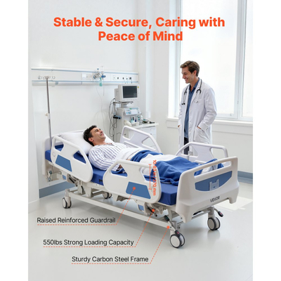 VEVOR Premium Πλήρως Ηλεκτρικό Νοσοκομειακό Κρεβάτι 5 Λειτουργιών, Ηλεκτρικό Ιατρικό Κρεβάτι με Trendelenburg & Αντίστροφη Τρεντελένγκ και Κεντρικό Κλείδωμα με Ροδάκια 127mm για Κατ' Οίκον Νοσοκομειακή Περίθαλψη, Φόρτωση 250kg