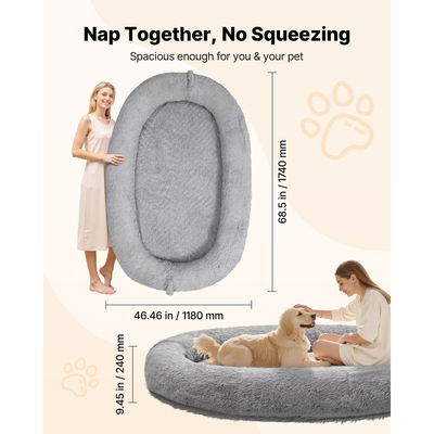 Κρεβάτι σκύλου VEVOR Human, 1740 x 1180 x 240 mm Ορθοπεδικό κρεβάτι σκύλου μεγέθους ανθρώπου από αφρό μνήμης, Κρεβάτια κατοικίδιων ανθρώπων με πλαϊνή τσέπη, λαβή και φερμουάρ, Αφαιρούμενα κρεβάτια σκύλων που πλένονται στο πλυντήριο για ανθρώπους, σκούρο γκρι