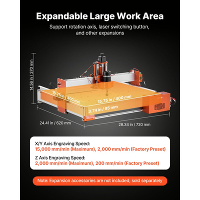 Μηχανή φρεζαρίσματος CNC VEVOR, άξονας 100W, μηχανή φρεζαρίσματος ξύλου 3 αξόνων, με επιφάνεια εργασίας 400 x 400 x 95 mm, γραμμική ράγα, δομή κράματος αλουμινίου, για κοπή ξυλογλυπτικής ακρυλικού πλαστικού