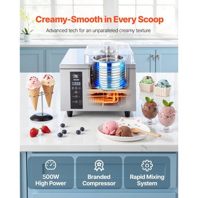 Επαγγελματική μηχανή παγωτού VEVOR, 500W 5L ανά ώρα, μηχανή παγωτού Gelato με κύλινδρο από ανοξείδωτο ατσάλι 304 2,8L, πάνελ LED αυτόματου καθαρισμού, υψηλή παραγωγικότητα για σνακ μπαρ σε εστιατόρια