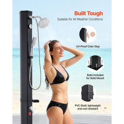 VEVOR 40L Ηλιακό Θερμαινόμενο Ντους, Εξωτερικό Ντους με Ύψος Κεφαλής Ντους 205cm, με Χειροκίνητη & Ποδαρική Βρύση, Ρύθμιση Ζεστού & Κρύου Νερού, Ελεύθερο για Πισίνα Παραλίας, Μαύρο
