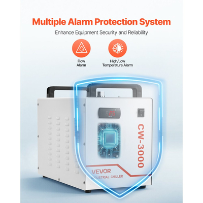 Βιομηχανικός ψύκτης νερού VEVOR, CW-3000, Σύστημα ψύξης βιομηχανικού ψύκτη νερού με χωρητικότητα δεξαμενής 9 λίτρων, μέγιστη ροή 10 λίτρα/λεπτό, Ψυκτική μηχανή με ανεμιστήρα υψηλής ταχύτητας, για μηχανή χάραξης και κοπής με λέιζερ 65W