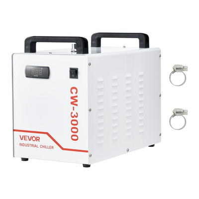 Βιομηχανικός ψύκτης νερού VEVOR, CW-3000, Σύστημα ψύξης βιομηχανικού ψύκτη νερού με χωρητικότητα δεξαμενής 9 λίτρων, μέγιστη ροή 10 λίτρα/λεπτό, Ψυκτική μηχανή με ανεμιστήρα υψηλής ταχύτητας, για μηχανή χάραξης και κοπής με λέιζερ 65W